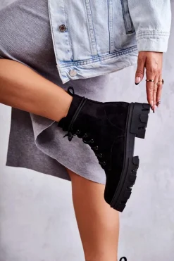 Zamszowe Ocieplane Botki Workery Czarne Darvin