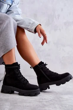 Zamszowe Ocieplane Botki Workery Czarne Darvin