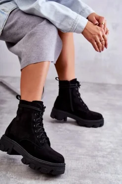 Zamszowe Ocieplane Botki Workery Czarne Darvin