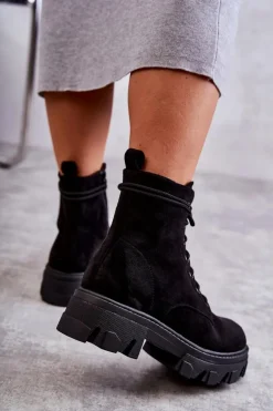 Zamszowe Ocieplane Botki Workery Czarne Darvin