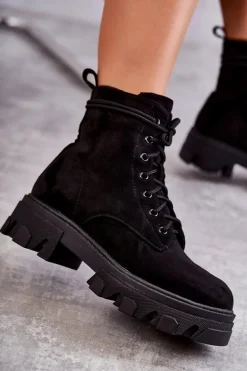 Zamszowe Ocieplane Botki Workery Czarne Darvin