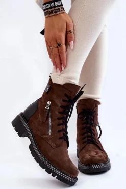 Zamszowe Ocieplane Botki Laura Messi 2508 Brązowe