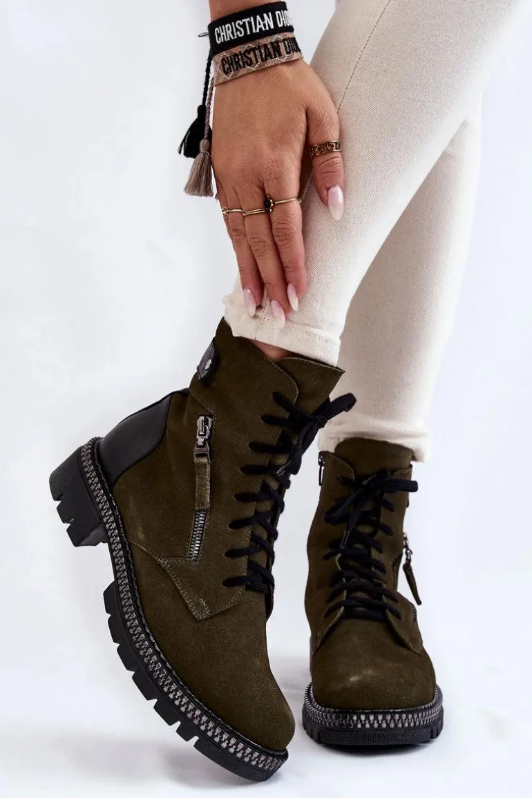 Zamszowe Ocieplane Botki Laura Messi 2508 Zielone