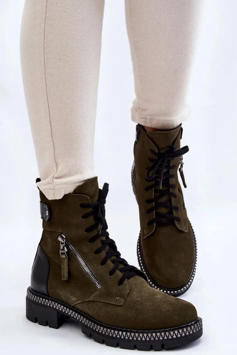 Zamszowe Ocieplane Botki Laura Messi 2508 Zielone
