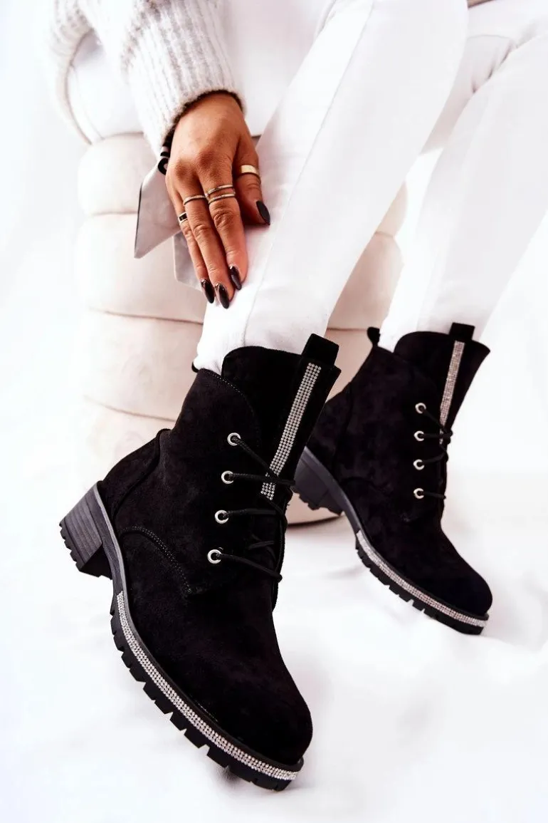 Zamszowe Ocieplane Botki Czarne Grecia