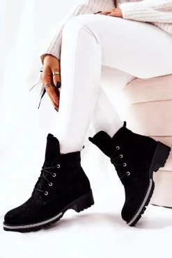 Zamszowe Ocieplane Botki Czarne Grecia