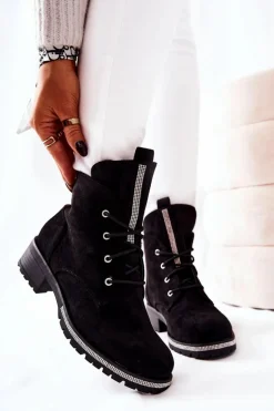 Zamszowe Ocieplane Botki Czarne Grecia