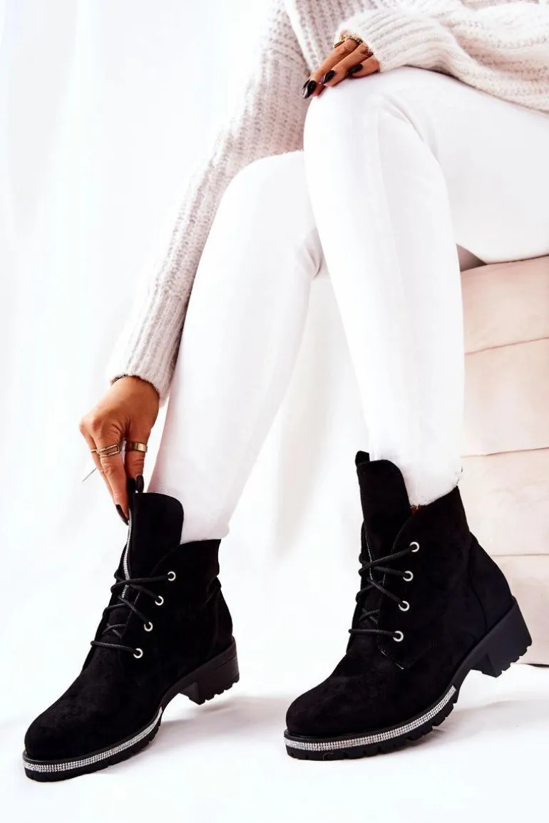 Zamszowe Ocieplane Botki Czarne Grecia