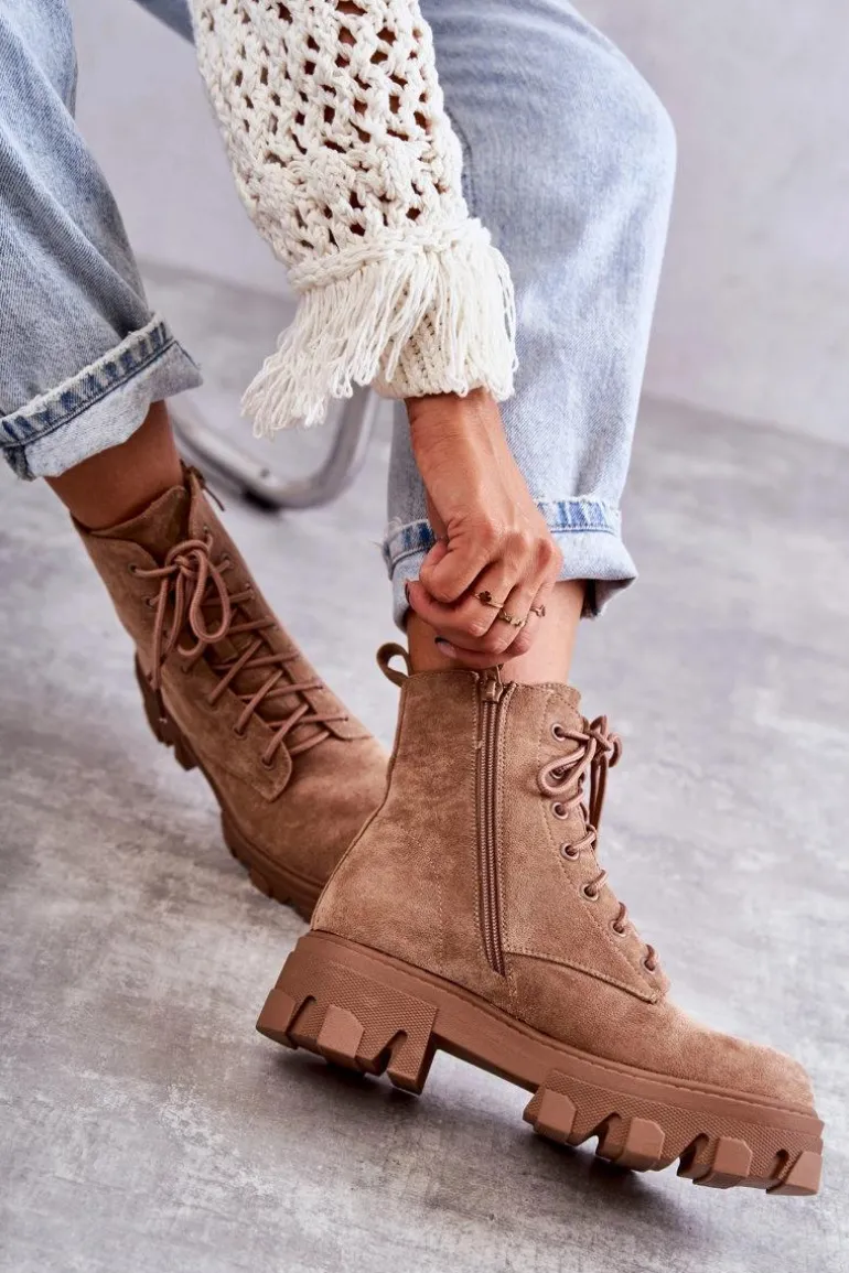 Zamszowe Ocieplane Botki Workery Brązowe Darvin