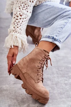 Zamszowe Ocieplane Botki Workery Brązowe Darvin