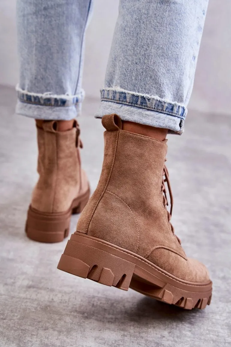 Zamszowe Ocieplane Botki Workery Brązowe Darvin