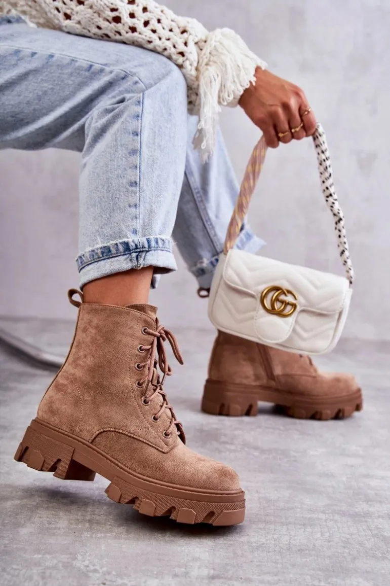 Zamszowe Ocieplane Botki Workery Brązowe Darvin