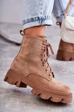 Zamszowe Ocieplane Botki Workery Brązowe Darvin