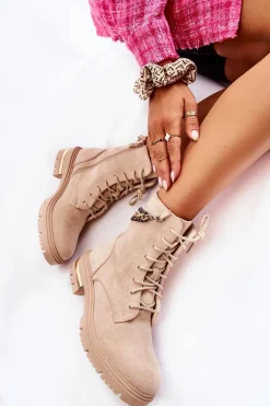 Zamszowe Ocieplane Botki Z Łańcuchem Beżowe Sorita