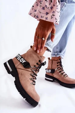 Zamszowe Ocieplane Botki Z Paskiem Brązowe Aurelio