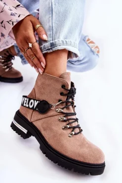 Zamszowe Ocieplane Botki Z Paskiem Brązowe Aurelio