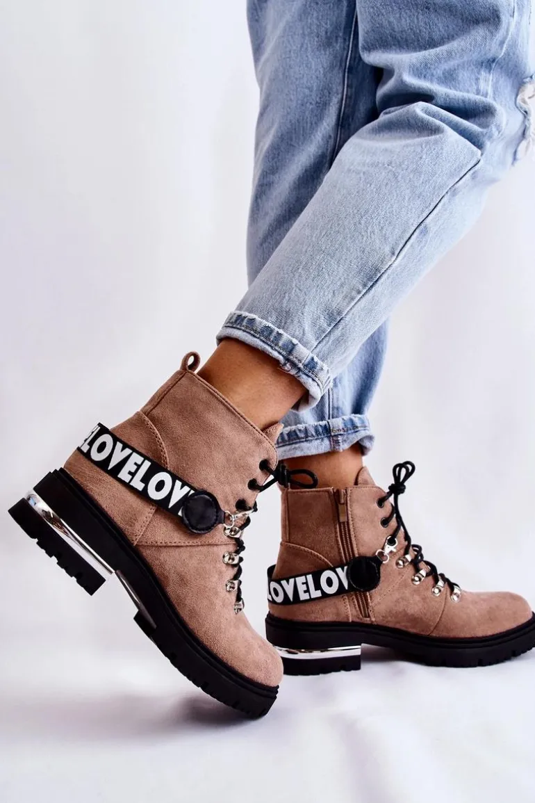 Zamszowe Ocieplane Botki Z Paskiem Brązowe Aurelio