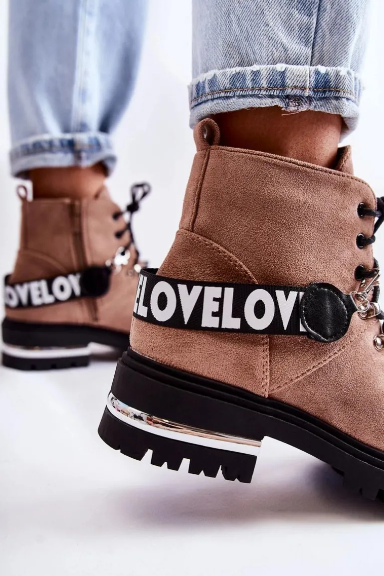 Zamszowe Ocieplane Botki Z Paskiem Brązowe Aurelio