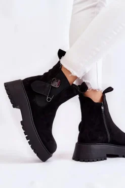 Zamszowe Ocieplane Botki Workery Czarne Magnis