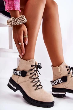 Zamszowe Ocieplane Botki Z Paskiem Beżowe Aurelio