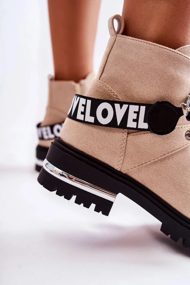 Zamszowe Ocieplane Botki Z Paskiem Beżowe Aurelio