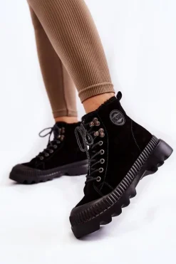 Zamszowe Ocieplane Botki Trapery Big Star KK274522 Czarne