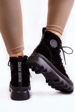 Zamszowe Ocieplane Botki Trapery Big Star KK274522 Czarne