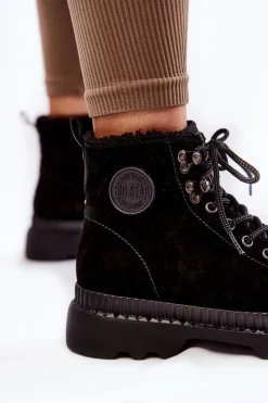 Zamszowe Ocieplane Botki Trapery Big Star KK274522 Czarne