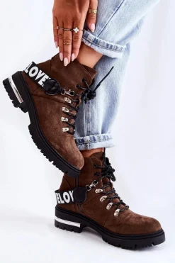 Zamszowe Ocieplane Botki Z Paskiem Ciemnobrązowe Aurelio