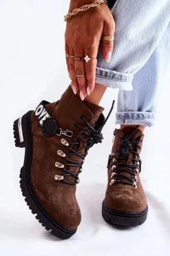 Zamszowe Ocieplane Botki Z Paskiem Ciemnobrązowe Aurelio