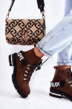 Zamszowe Ocieplane Botki Z Paskiem Ciemnobrązowe Aurelio