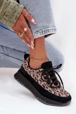 Zamszowe Ocieplane Sneakersy Damskie Na Platformie Vinceza 66836 Panterka Czarne