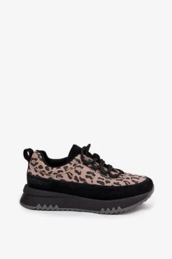 Zamszowe Ocieplane Sneakersy Damskie Na Platformie Vinceza 66836 Panterka Czarne