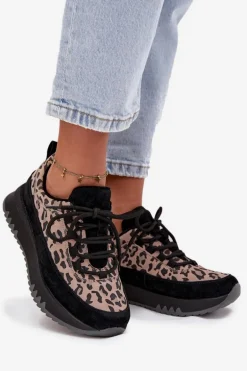 Zamszowe Ocieplane Sneakersy Damskie Na Platformie Vinceza 66836 Panterka Czarne