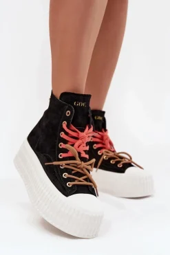 Zamszowe Ocieplane Trampki Damskie Na Masywnej Platformie GOE SS2N4046 Czarne