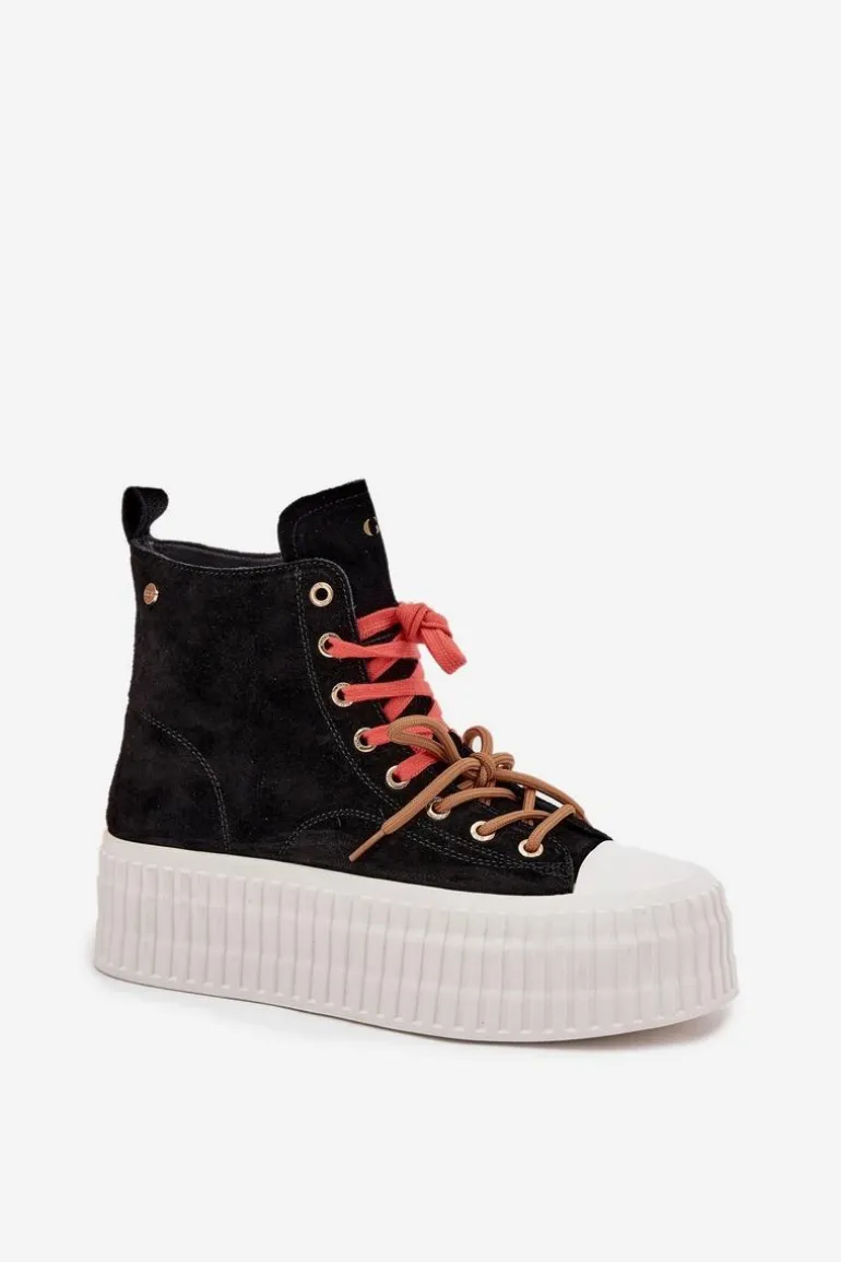 Zamszowe Ocieplane Trampki Damskie Na Masywnej Platformie GOE SS2N4046 Czarne