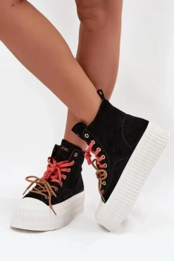 Zamszowe Ocieplane Trampki Damskie Na Masywnej Platformie GOE SS2N4046 Czarne