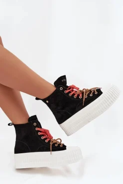 Zamszowe Ocieplane Trampki Damskie Na Masywnej Platformie GOE SS2N4046 Czarne