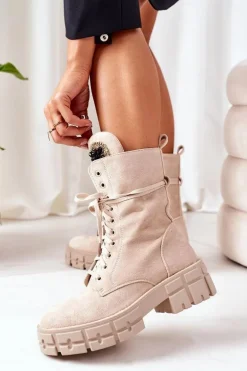 Zamszowe Ocieplane Workery Z Kamieniami Beżowe Hadley