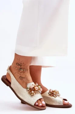 Zamszowe Płaskie Sandały Nicole 2805/064 Złote