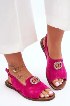 Zamszowe Płaskie Sandały Z Ozdobą Nicole 2744/067 Fuksja
