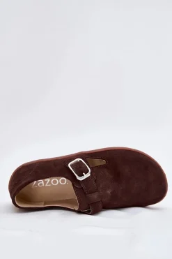 Zamszowe Półbuty Barefoot Damskie Z Klamrą Zazoo N1261 Czekoladowe
