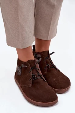 Zamszowe Półbuty Barefoot Damskie Z Ozdobnym Detalem Zazoo 30072 Czekoladowe