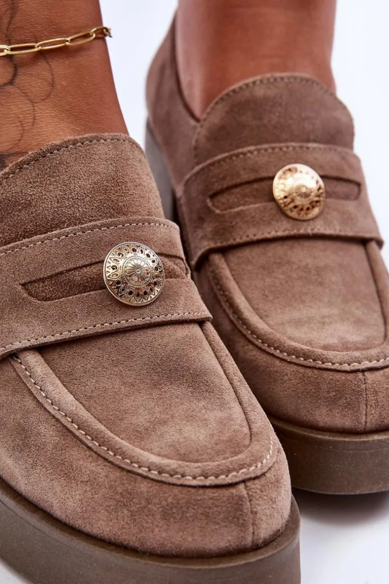 Zamszowe Półbuty Damskie Na Słupku Beżowe Lemar Dunadia