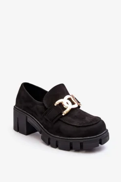 Zamszowe Półbuty Damskie Z Ozdobą Czarne Rullenes