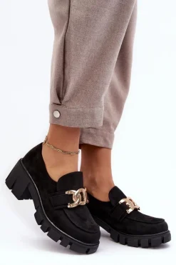 Zamszowe Półbuty Damskie Z Ozdobą Czarne Rullenes