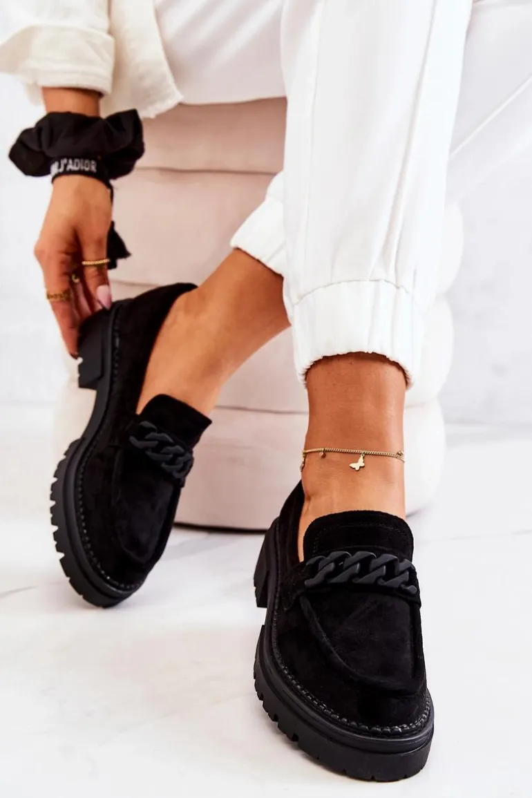 Zamszowe Półbuty Loafery La.Fi Czarne Sapphira