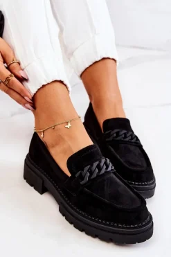 Zamszowe Półbuty Loafery La.Fi Czarne Sapphira