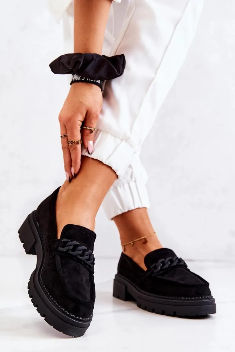 Zamszowe Półbuty Loafery La.Fi Czarne Sapphira