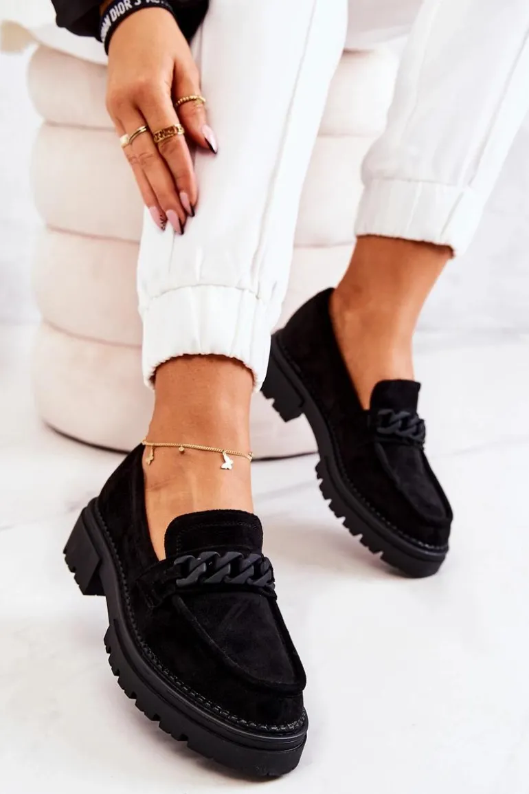 Zamszowe Półbuty Loafery La.Fi Czarne Sapphira